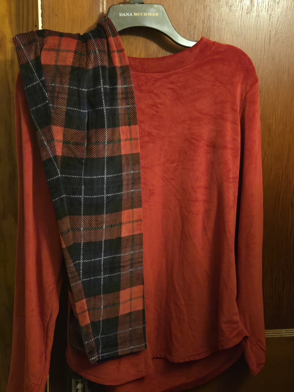 Cuddl Duds Red Long-Sleeve Top with Red & Black Plaid Pajama Pants